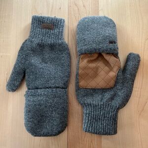 Outdoor Research Gray and Tan Men's fingerless Mitts with magnetic hood cover